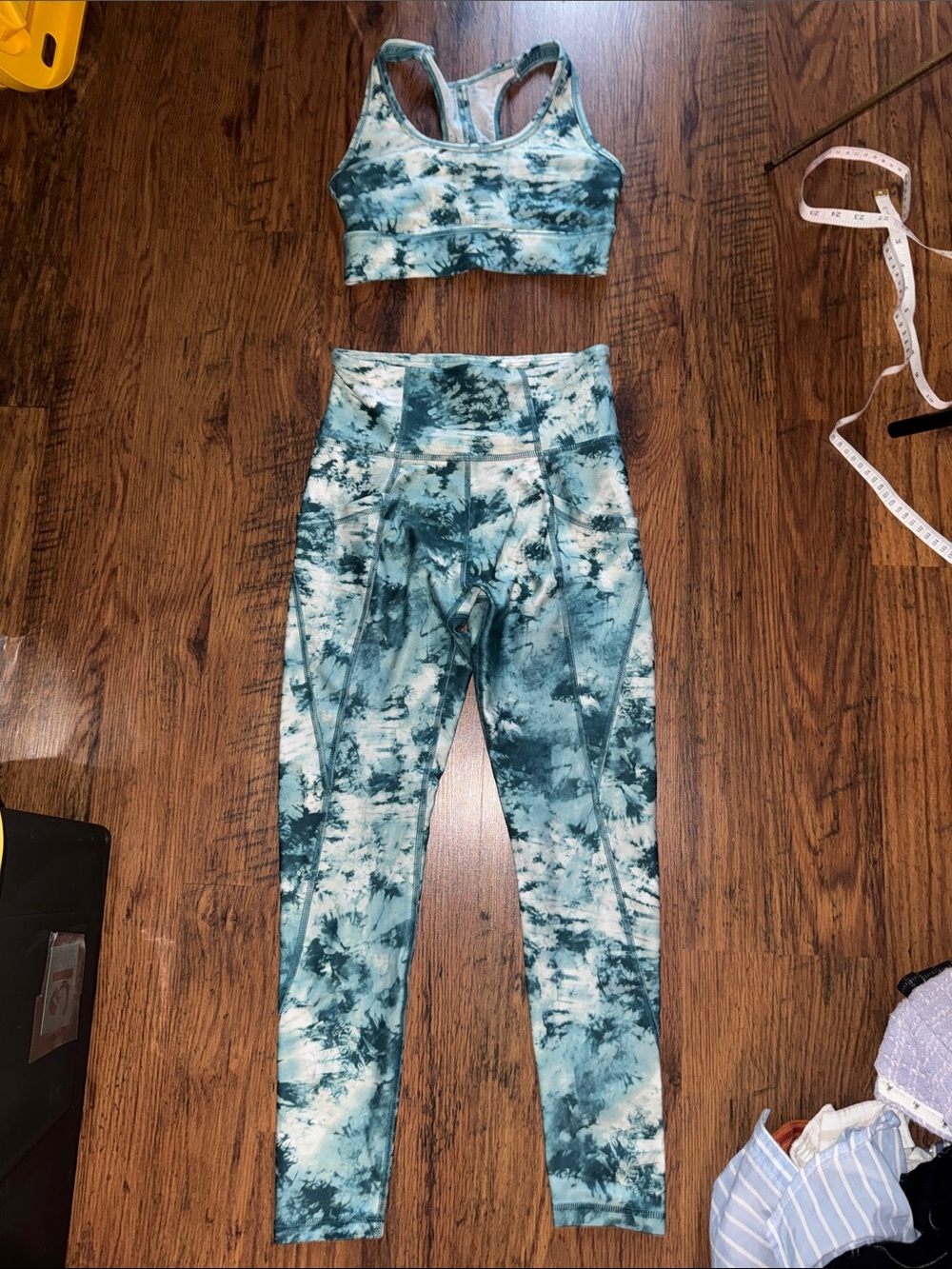 Freely Teal Tie-Dye High-Waist Leggings & Racerback Sports Bra Set 8.T